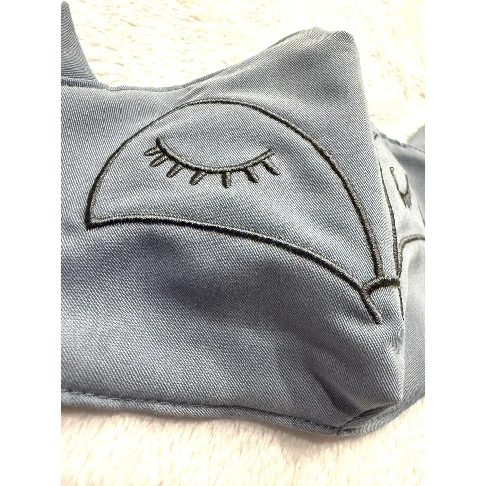 Miniso Grey Fox Face Cloth Mask Embroidered Ears Adjustable Loops 23x12.5cm